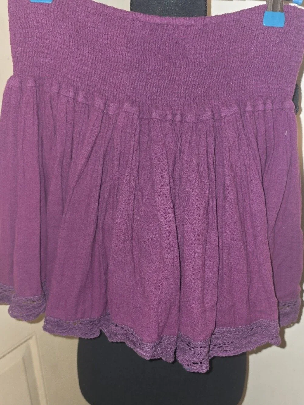 Purple Smocked Waist Crochet-Hem Skirt